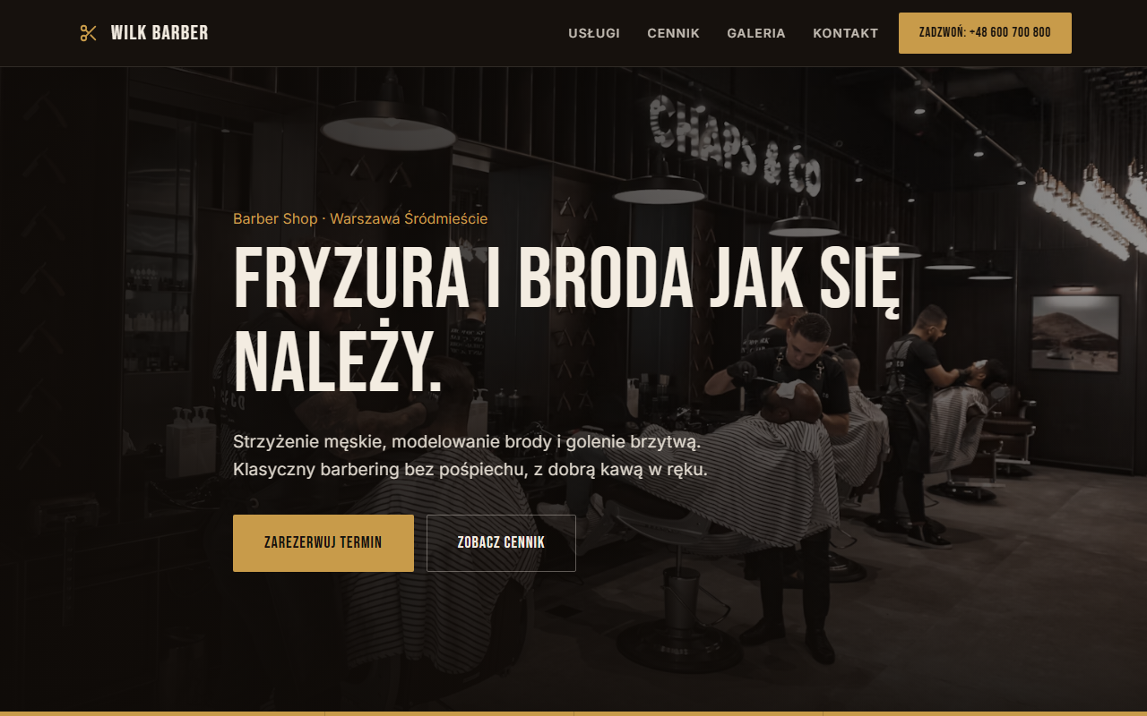 Strona dla barbera – przykład